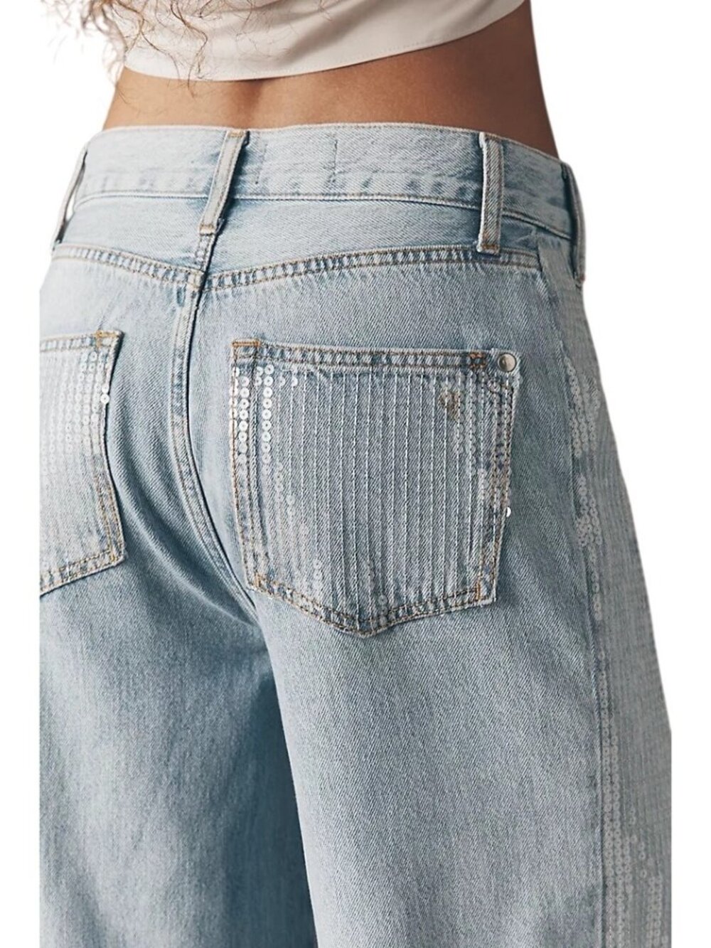 Pilcro Sequin Skater High-Rise Wide-Leg Jeans Size 27 New - Picture 13 of 16